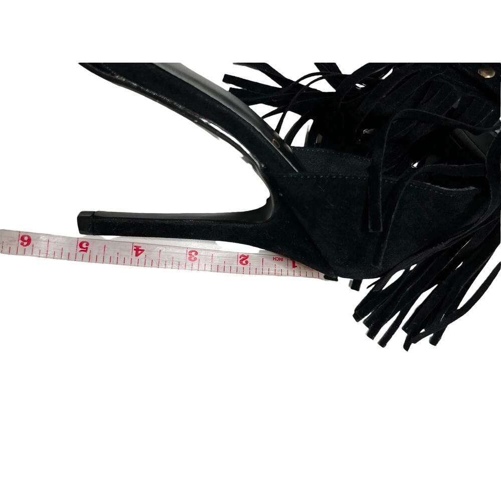 athena women black fringe ankle straps stiletto heels sandals sz 7 - Picture 10 of 11